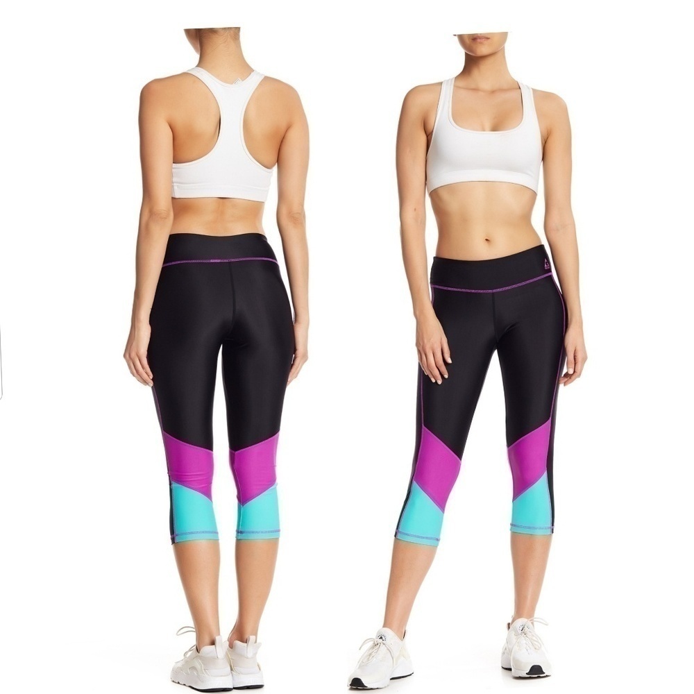 Colorblock Purple Teal And Black Capri Leggings Size?
